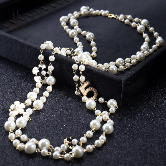 Pearl Camellia Number5 Flower Double Wrap Long Necklace - Picture 10 of 16